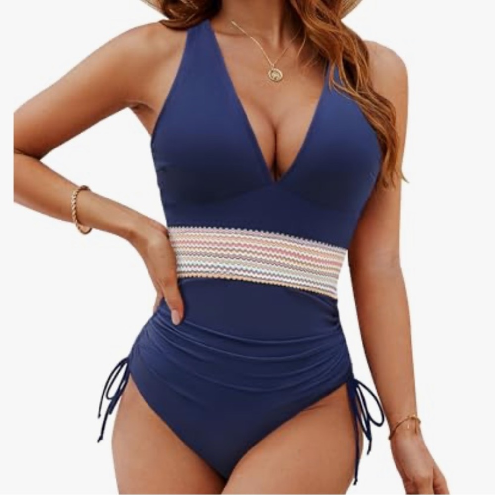 NWT Blooming Jelly One Piece Bathing Suit Drawstring Tummy Comtrol Swimsuit